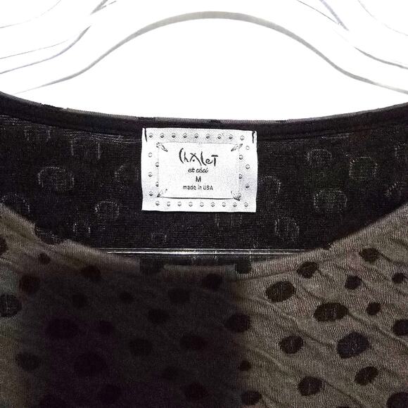 Chalet et Ceci Midi Dress Polka Dot Grey Black Textured Cotton Blend Lagenlook M - Picture 4 of 8